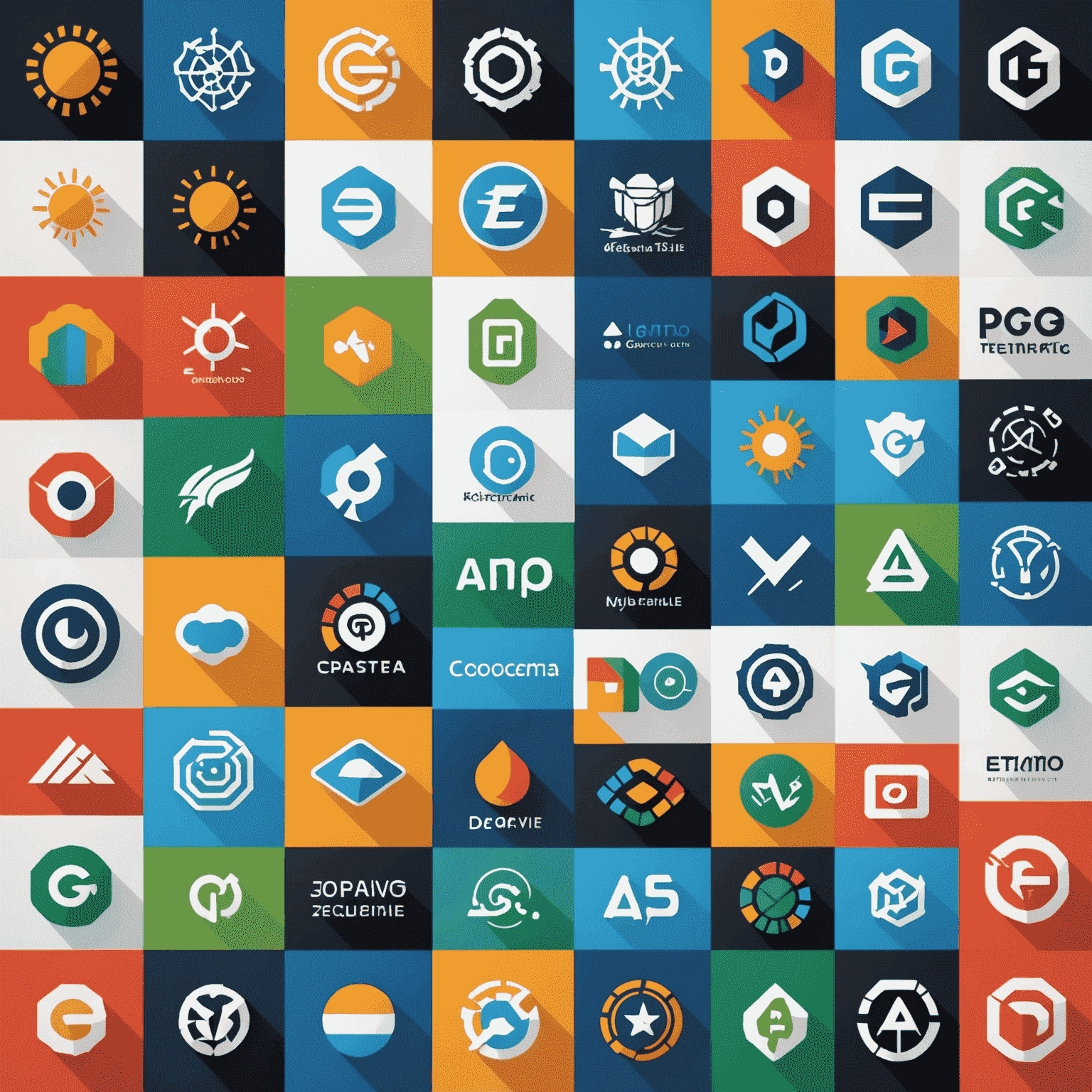 Collage de logos de empresas tecnológicas argentinas y símbolos de diferentes lenguajes de programación